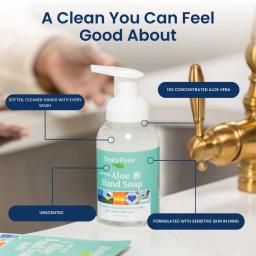 Aloe Hand Soap: Plant derived, 10x concentrated aloe vera, formulated with sensitive skin in mind.