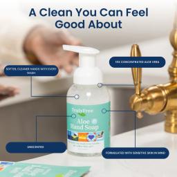 Aloe Hand Soap: Plant derived, 10x concentrated aloe vera, formulated with sensitive skin in mind.