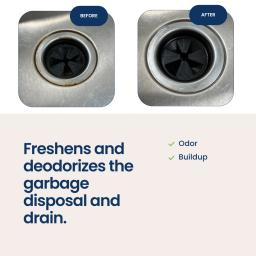 Freshens and deodorizes the garbage disposal and drain.