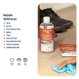 Floor Cleaner: cruelty free, made without sls, sles, mea, phosphates, ammonia, phthalates, triclosan.