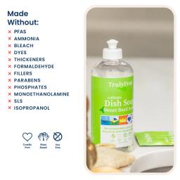 Dish Soap: made without PFAS, ammonia, bleach, dyes, thickeners, formaldehyde, sls, isopropanol.