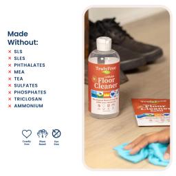 Floor Cleaner: cruelty free, made without sls, sles, mea, phosphates, ammonia, phthalates, triclosan.