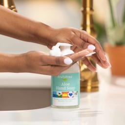 Truly Free Home Aloe Hand Soap: pump soap into hands, lather, rinse.