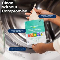 Laundry Machine Cleaner deep cleans all machines with no harmful ingredients, eliminates odors, germs and residue.