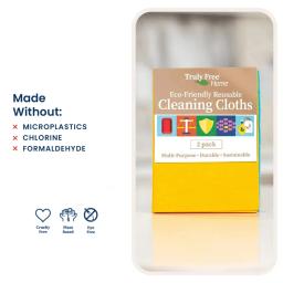 Truly Free Home Reusable Cleaning Cloths: made without microplastics, chlorine, formaldehyde.