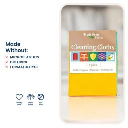 Truly Free Home Reusable Cleaning Cloths: made without microplastics, chlorine, formaldehyde.