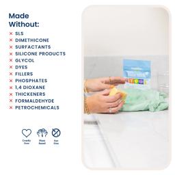 Stain Stick: cruelty free, made without sls, dimethicone, silicone, glycol, phosphates, formaldehyde, petrochemicals.