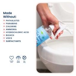 Toilet Bowl Cleaner: cruelty free, made without phthalates, parabens, ammonia, chlorine, hydrochloric acid, bleach, vocs.