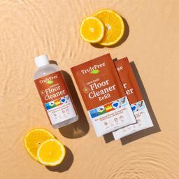 Truly Free Home Floor Cleaner refillable bottle and 2 refill packs.