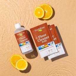 Truly Free Home Floor Cleaner refillable bottle and 2 refill packs.