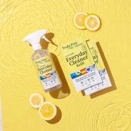 Truly Free Home Everyday Cleaner - Lemon Verbena bottle and 2 refill packs.