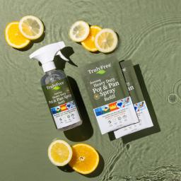 Truly Free Home Heavy Duty Pot & Pan Spray bottle and 2 refills.