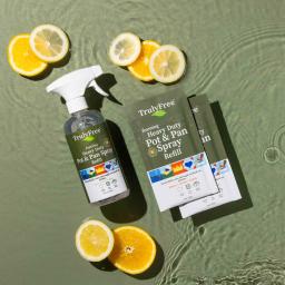 Truly Free Home Heavy Duty Pot & Pan Spray bottle and 2 refills.