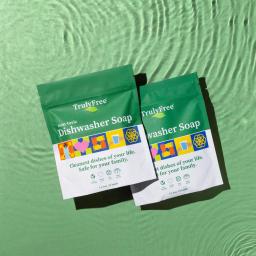 Truly Free Home non-toxic Dishwasher Soap packs.