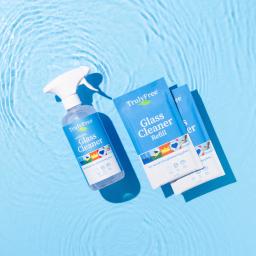 Truly Free Home Glass Cleaner spray bottle and 2 refill packs.